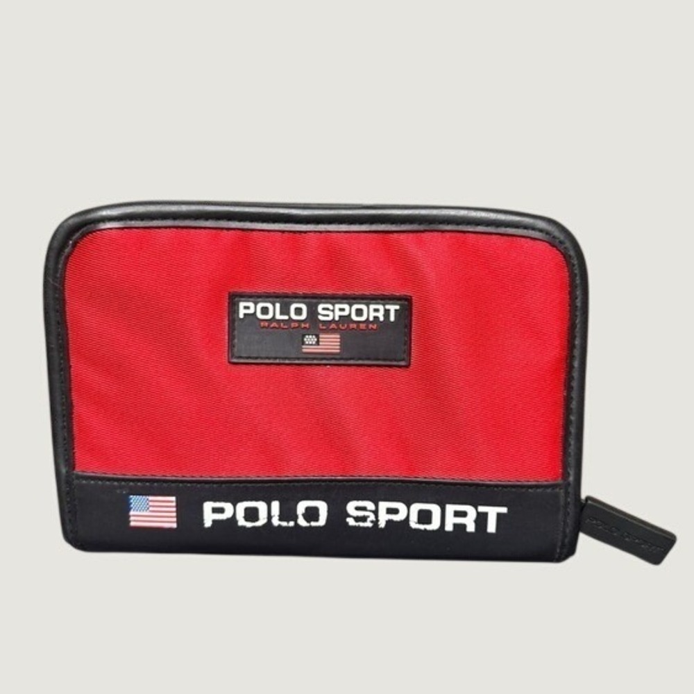 Polo Sport Ralph Lauren Vintage Red Black Zip Around Travel Wallet Organizer